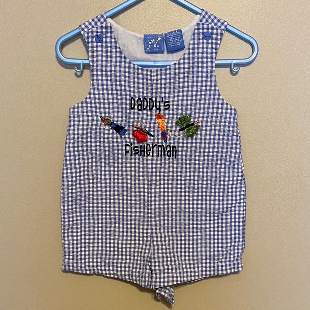 Daddy's Fisherman Blue Checkered Kids One Piece